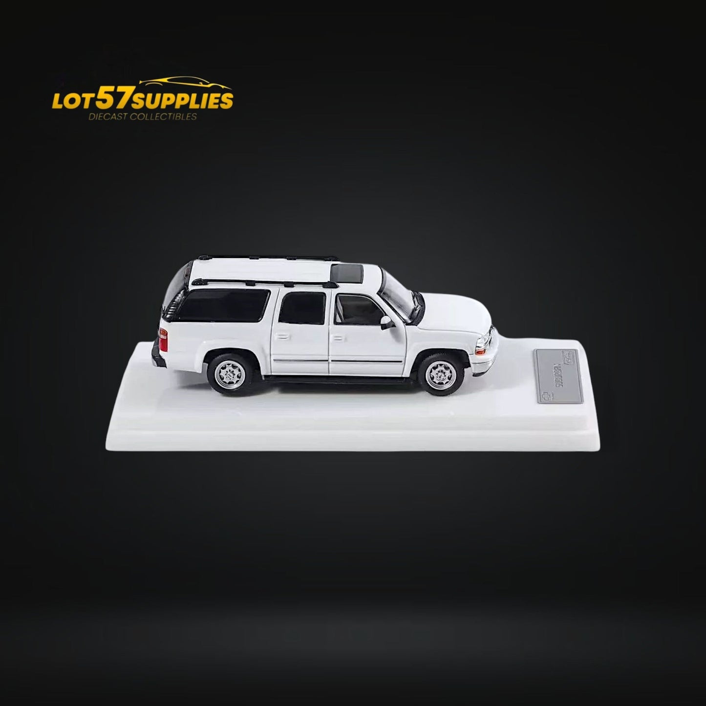 White Chevrolet Suburban diecast model in 1:64 scale by MK Miniatures, detailed miniature vehicle for collectors.
