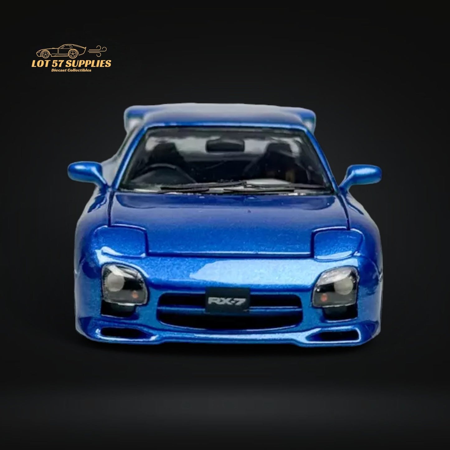 Metallic blue Mazda RX-7 FD3S diecast model in 1:64 scale, detailed miniature car by Lot57Supplies Diecast Shop.