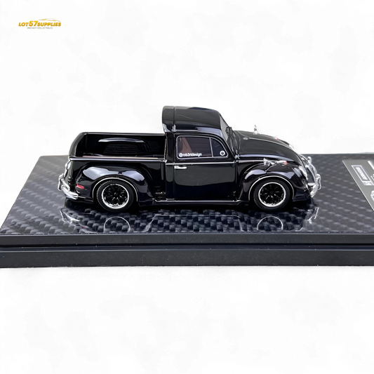 Black YM Model Volkswagen Beetle Pickup Truck diecast toy in 1:64 scale, detailed model from Lot57Supplies Diecast Shop.