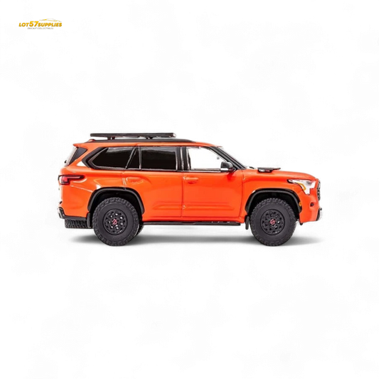 Orange Toyota Sequoia diecast model by Lot57Supplies, 1:64 scale, detailed miniature vehicle for collectors and enthusiasts.