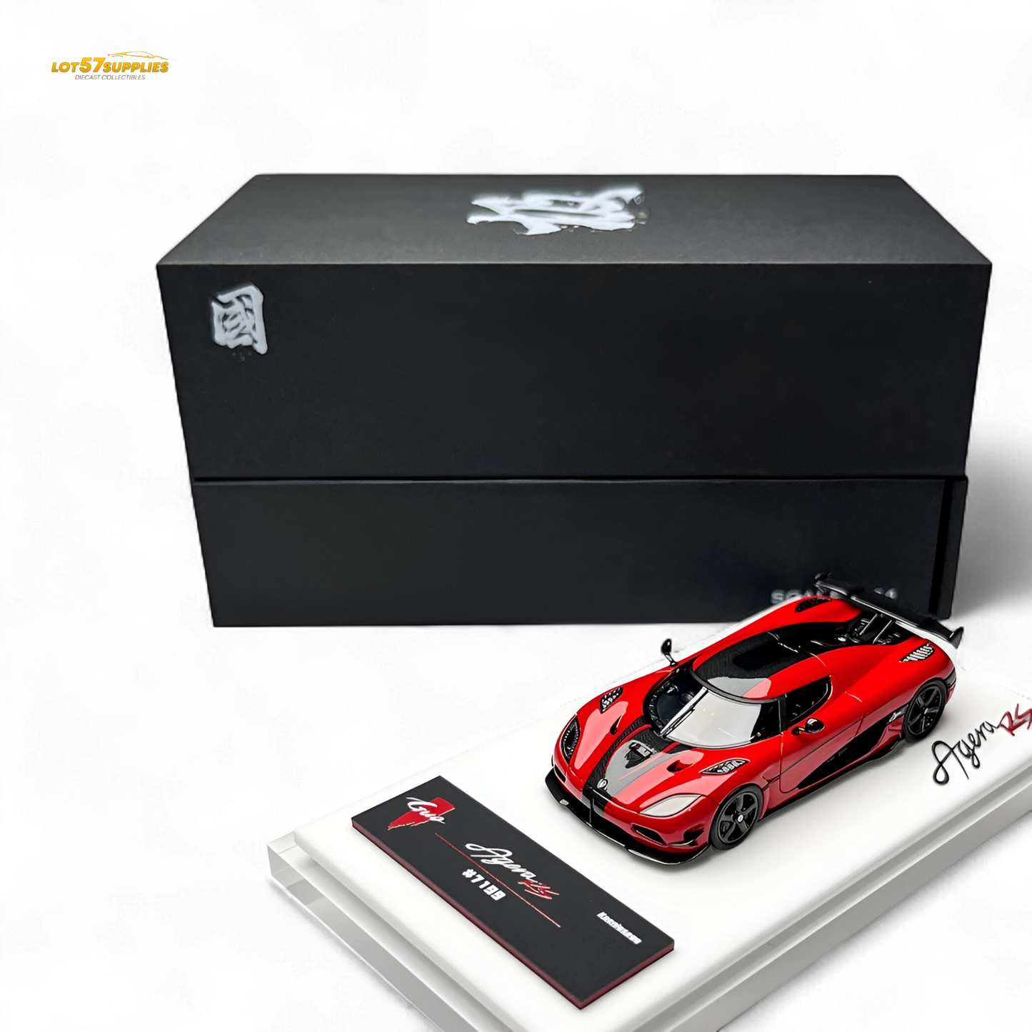 Red Lot57Supplies Diecast Shop Agera RS 1:64 scale model car, detailed miniature replica of the high-performance sports vehicle.