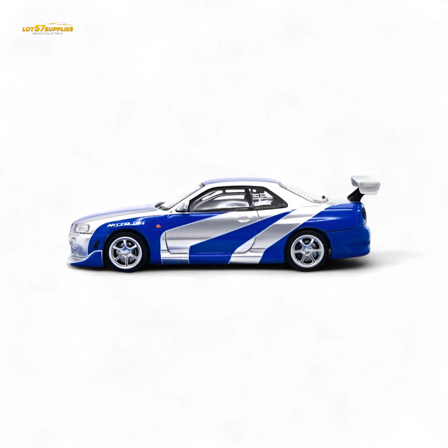 TimeMicro Skyline GT-R R34 Blue Silver 1:64 - Evergreen Kings
