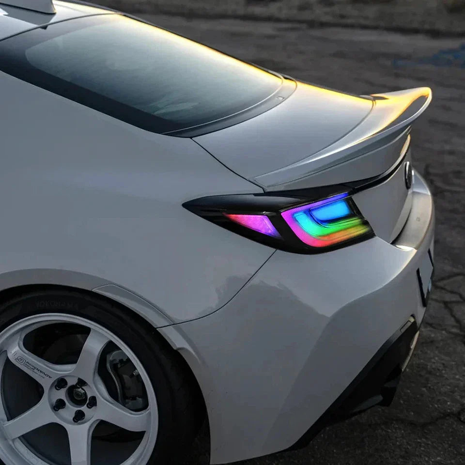 NTXGlow RGB LED tail lights for 2021–2025 Toyota GR86 and Subaru BRZ, illuminated rear view