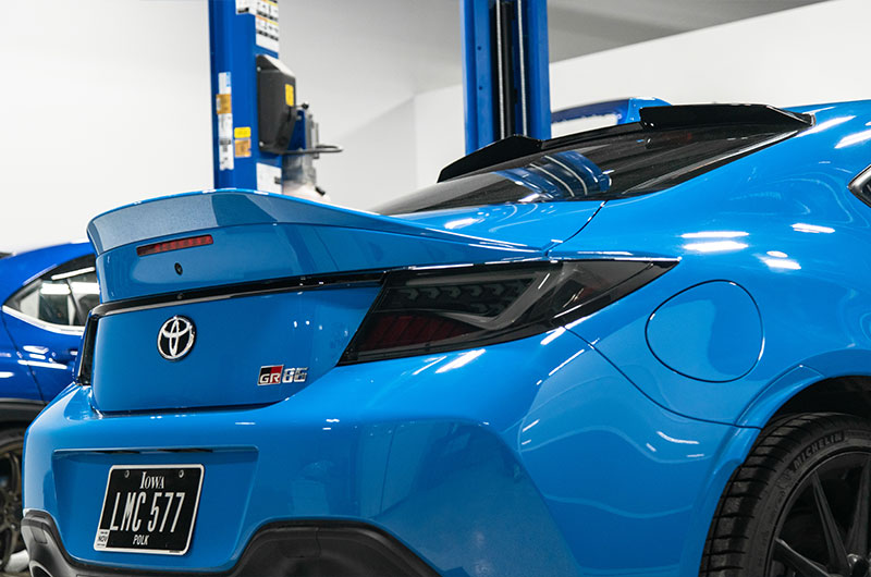OLM Scythe LED tail lights in smoke and white for 2022+ Subaru BRZ and Toyota GR86