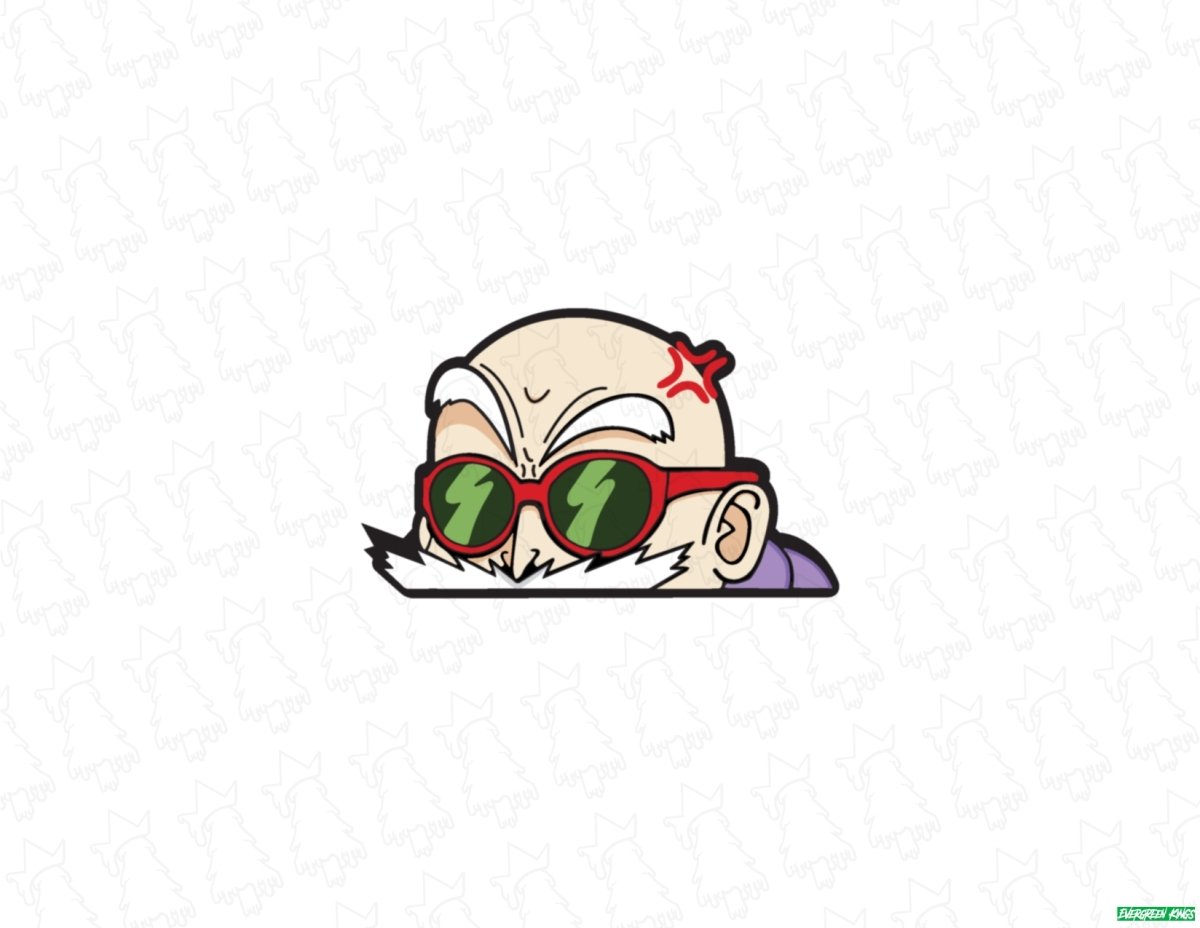 Peeking Master Roshi sticker from Dragon Ball Z, Evergreen Kings, featuring a character peeking with a playful expression.
