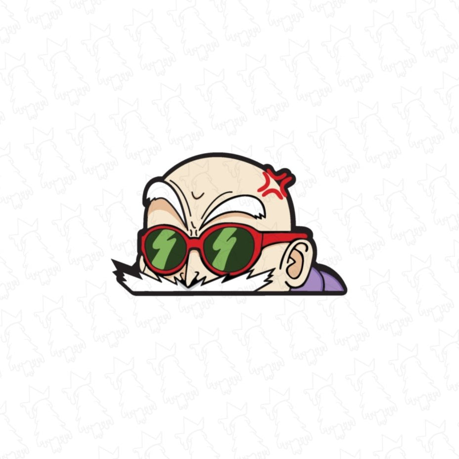 Peeking Master Roshi Dragon Ball Z car window decal sticker by Evergreen Kings, featuring a cartoon image of Master Roshi peeking.