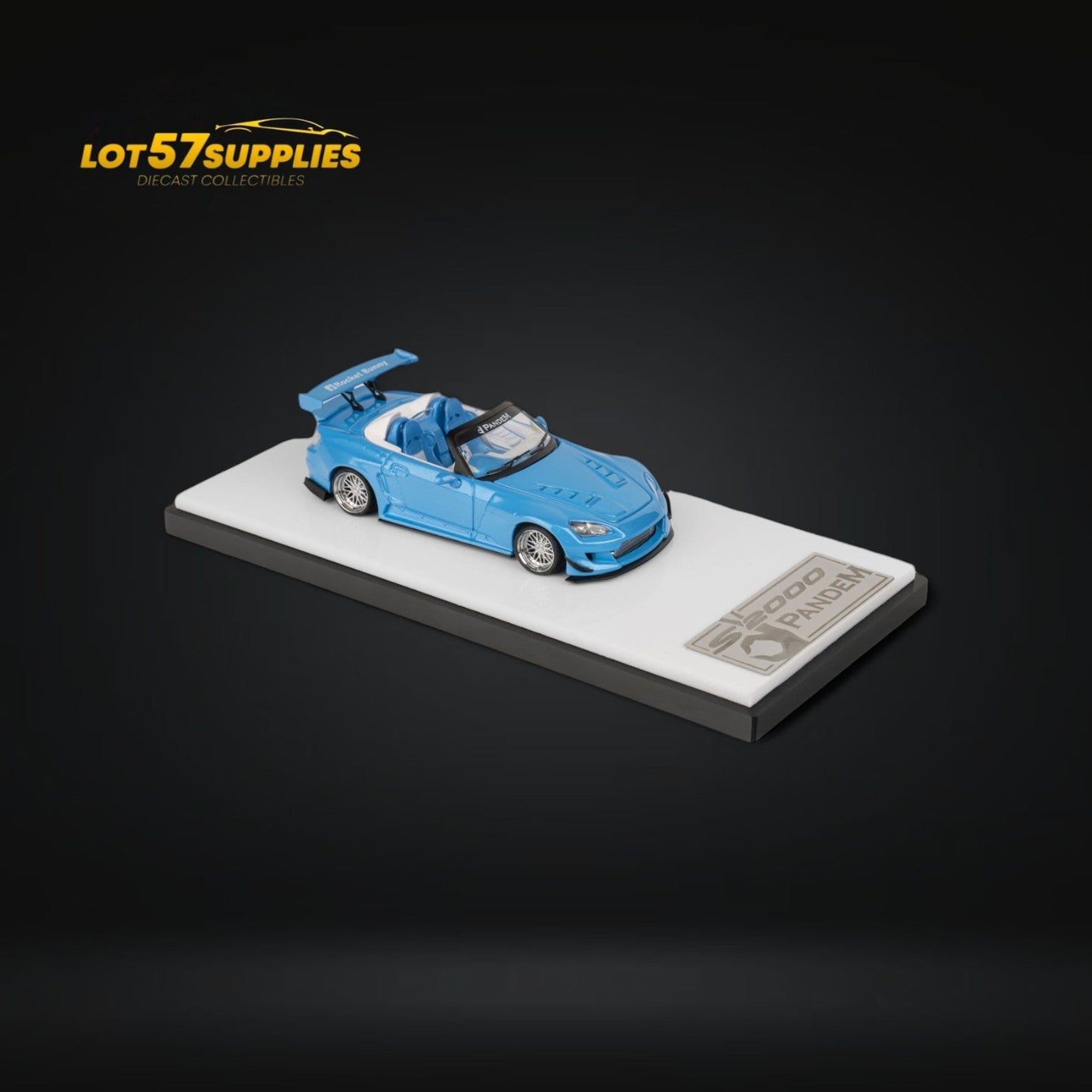 Miniature Honda S2000 diecast model in metallic blue with Rocket Bunny customization, 1:64 scale from Lot57Supplies Diecast Shop.