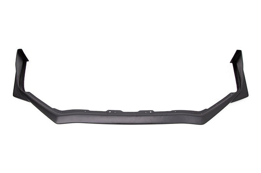 OLM S208 Style Matte Black front lip for 2015-2021 Subaru WRX STI, showing the sleek aerodynamic design on the car's front bumper.