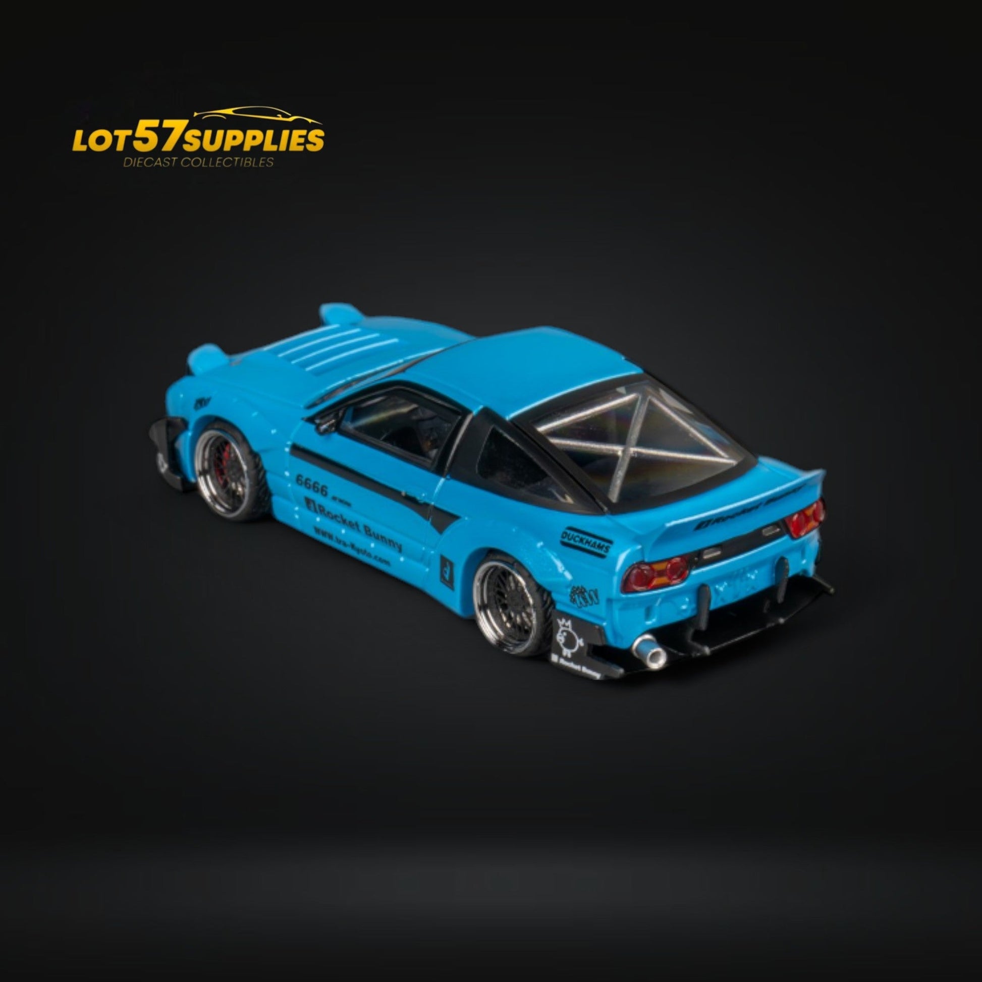Diecast Nissan 180SX MicroTurbo Pandem Rocket Bunny model in baby blue, 1:64 scale, from Lot57Supplies Diecast Shop.