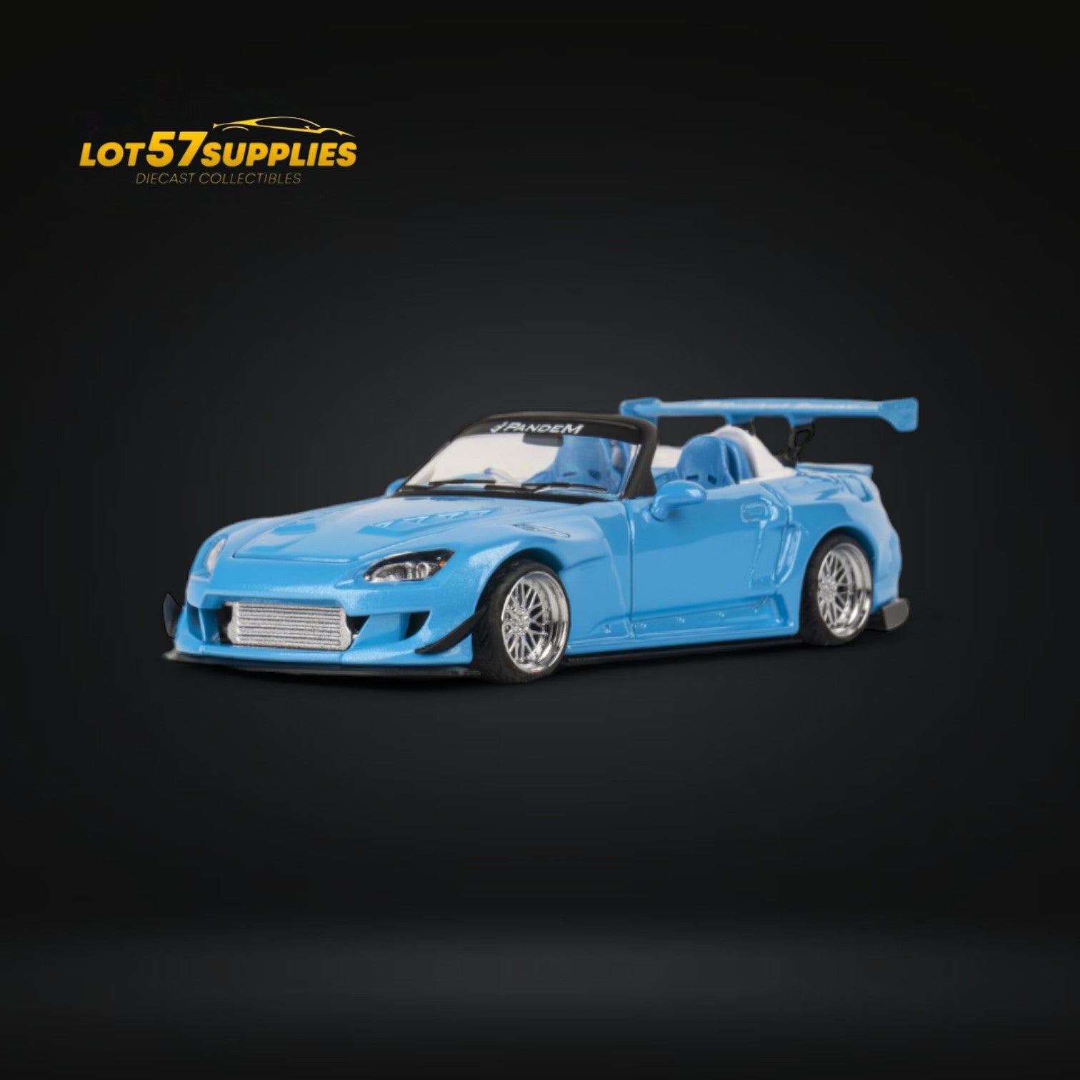 Metallic blue Honda S2000 diecast model by Lot57Supplies with Rocket Bunny body kit, 1:64 scale, detailed miniature car.