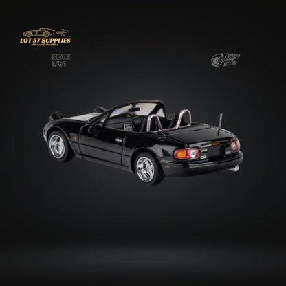 Miniature Mazda Eunos Roadster MX-5 diecast model in metallic black, 1:64 scale, by Lot57Supplies Diecast Shop.