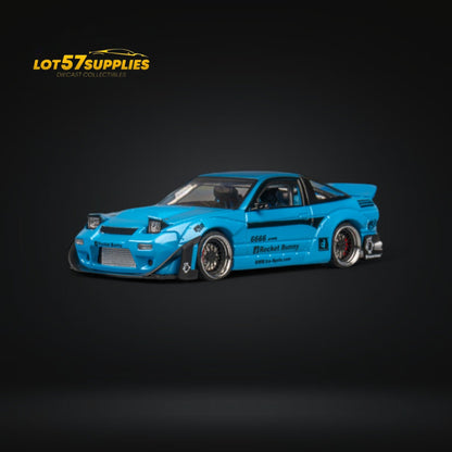 Diecast Nissan 180SX MicroTurbo in Baby Blue with Pandem Rocket Bunny body kit, 1:64 scale model from Lot57Supplies.