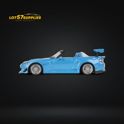 Miniature Honda S2000 diecast model in metallic blue with Rocket Bunny body kit, 1:64 scale from Lot57Supplies Diecast Shop.