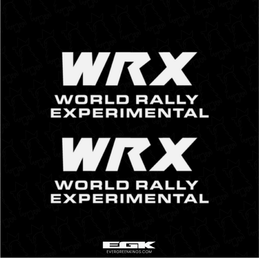 White WRX fog light decals from Evergreen Kings featuring bold graphic design for 2002-2007 Subaru WRX models.