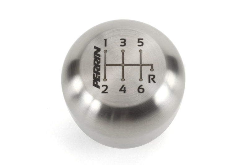 Large brushed stainless steel PERRIN shift knob for Honda Civic 6-speed models from 2016+ by JDMuscle, shown installed in the car.