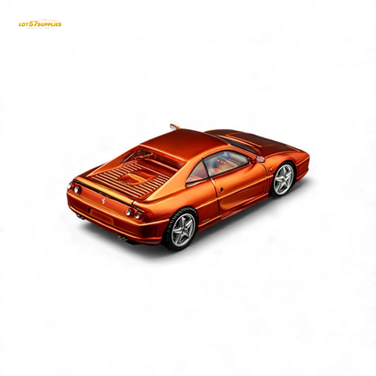 Metallic orange Ferrari F355 Challenge diecast model in 1:64 scale from Lot57Supplies Diecast Shop, detailed view of the miniature car
