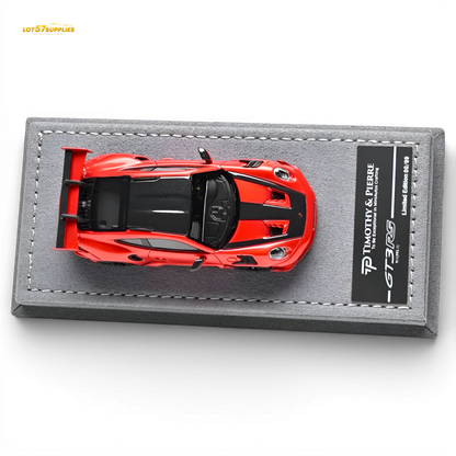 Red 1:64 scale Porsche 911 992 GT3 RS diecast car from Lot57Supplies Diecast Shop, detailed model showcasing sporty design.