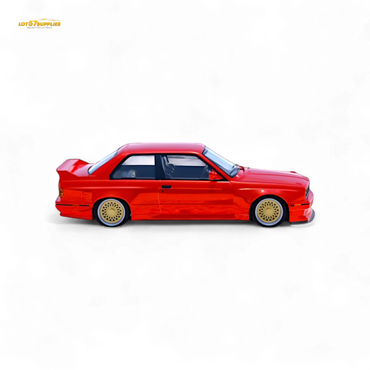Red BMW M3 E30 diecast model car in 1:64 scale by Lot57Supplies Diecast Shop, detailed miniature vehicle.