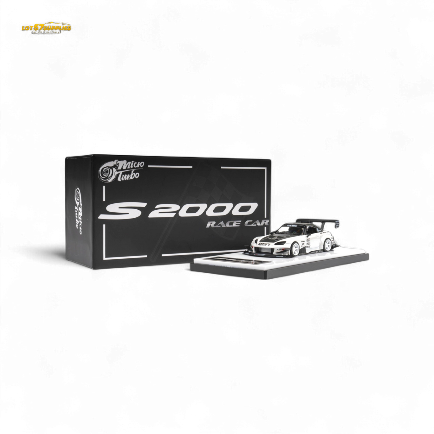 Miniature Honda S2000 diecast car in metallic white, 1:64 scale by Lot57Supplies Diecast Shop, detailed and realistic.