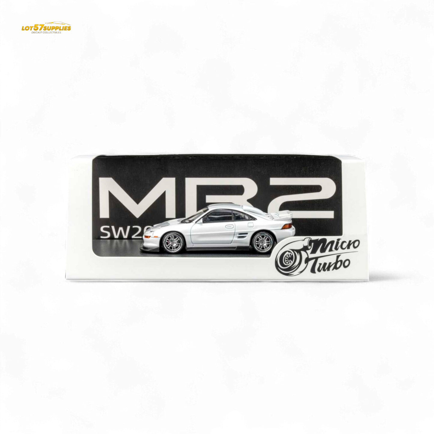 White Toyota MR-2 SW20 Revision 4 V2 diecast model by Lot57Supplies, detailed 1:64 scale car with realistic features.
