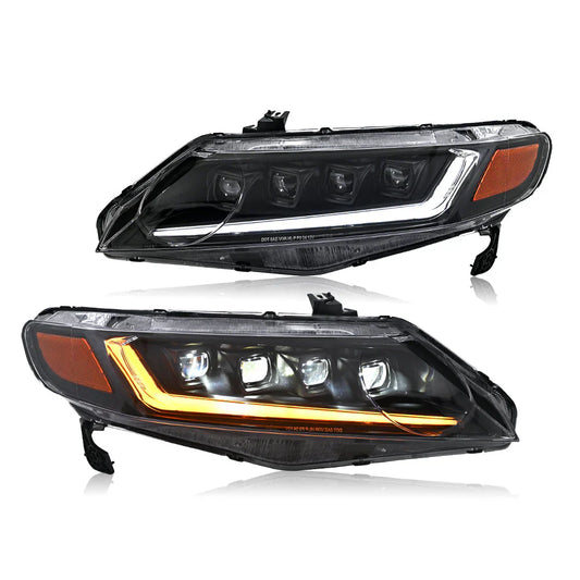 NTXGlow 8th Gen Civic Sedan LED headlights with sequential turn signals, showcasing sleek design and bright illumination.