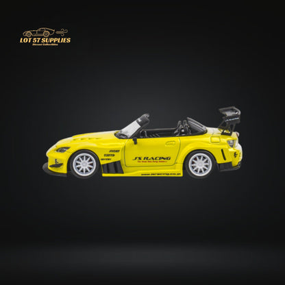 Yellow Pearl Honda S2000 JS Racing Microturbo diecast model in 1:64 scale with detailed features and branding.