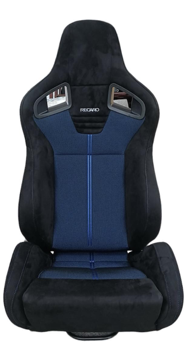 Blue racing seat by Speedzone Performance LLC, model 1039RM, featuring a supportive design and racing harness slots.