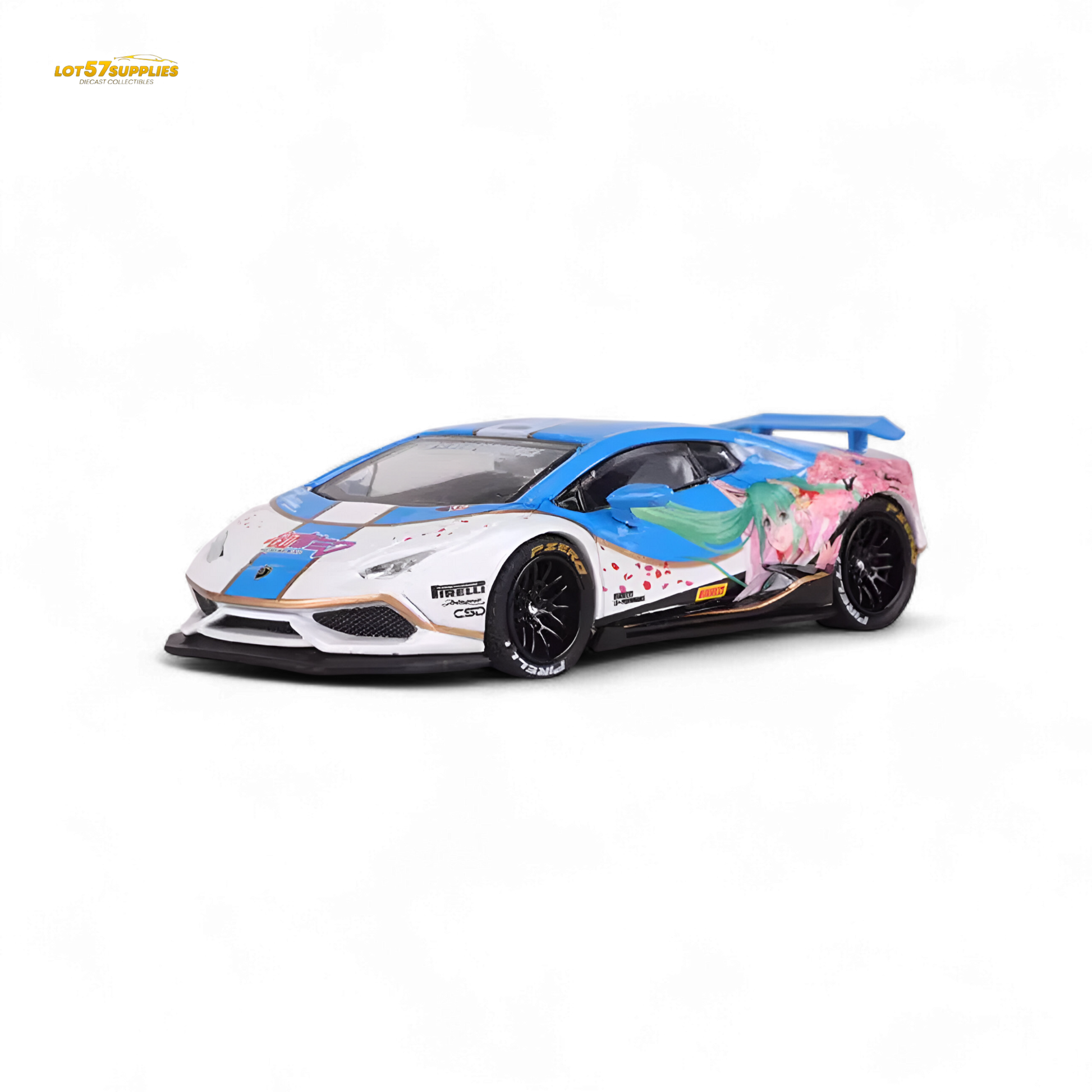 Hatsune Blue Lamborghini Huracan LP610 diecast model car in 1:64 scale by Lot57Supplies Diecast Shop, detailed and collectible.