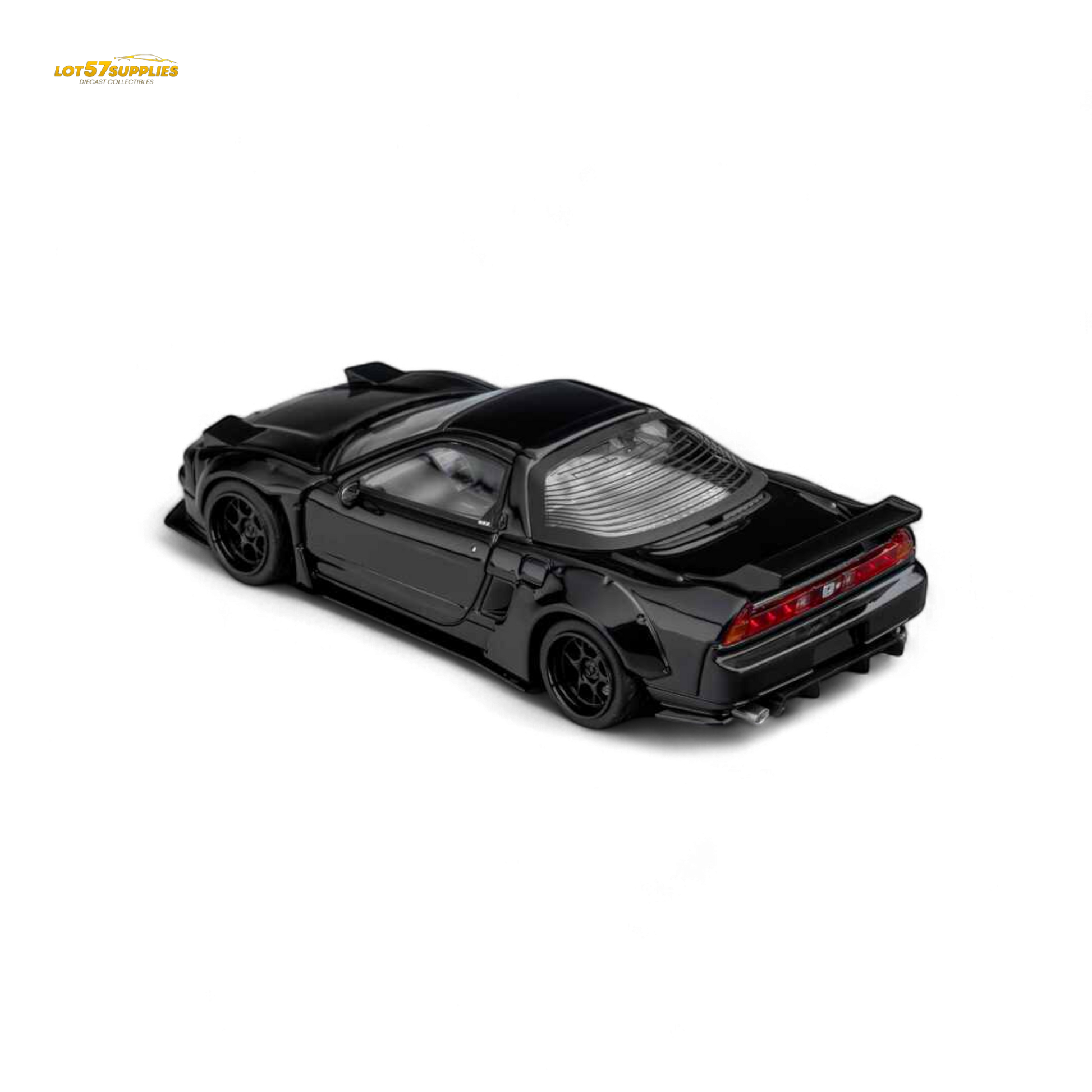 Gloss black Honda Microturbo NSX-R WideBody diecast model car in 1:64 scale with detailed features and realistic design.