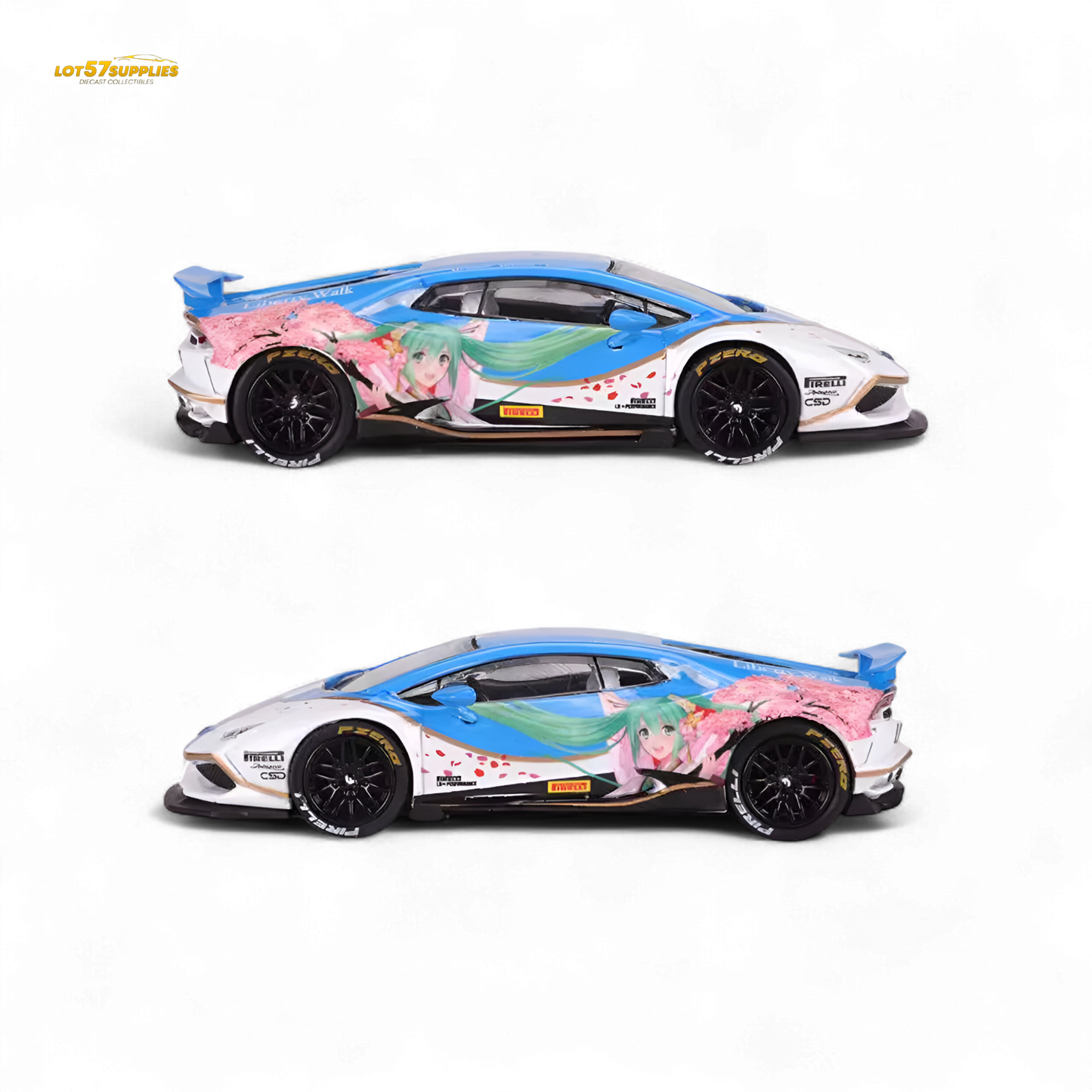 Hatsune Blue Lamborghini Huracan LP610 diecast model car in 1:64 scale by Lot57Supplies Diecast Shop, detailed miniature vehicle.