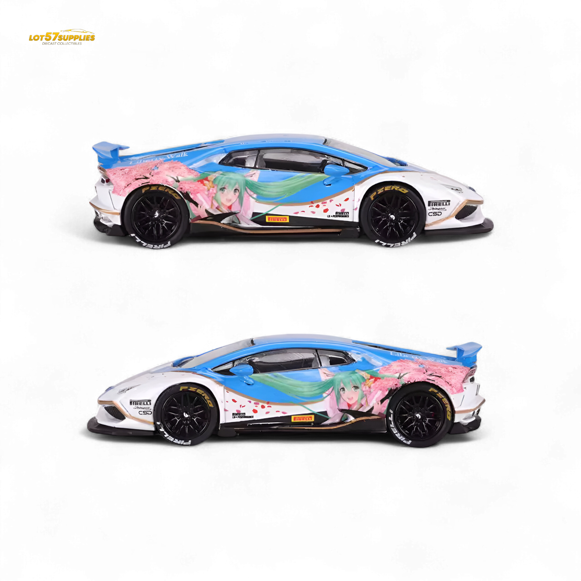 Hatsune Blue Lamborghini Huracan LP610 diecast model car in 1:64 scale by Lot57Supplies Diecast Shop, detailed miniature vehicle.