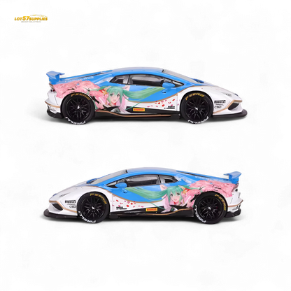 Hatsune Blue Lamborghini Huracan LP610 diecast model car in 1:64 scale by Lot57Supplies Diecast Shop, detailed miniature vehicle.