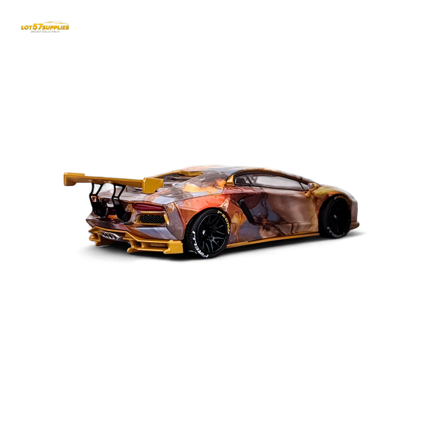 Diecast Lamborghini Aventador LP700-4 Tiger Racing model in 1:64 scale, featuring vibrant tiger stripe design and detailed exterior.