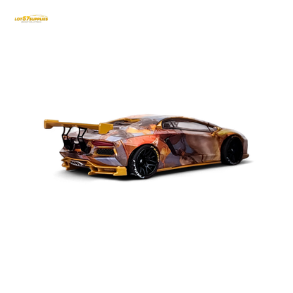 Diecast Lamborghini Aventador LP700-4 Tiger Racing model in 1:64 scale, featuring vibrant tiger stripe design and detailed exterior.