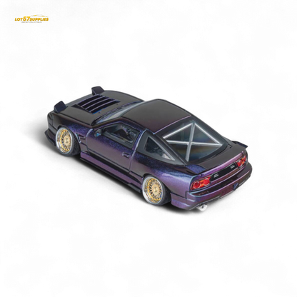Purple chameleon Nissan 180SX MicroTurbo diecast model by Lot57Supplies, detailed 1:64 scale Nissan car with vibrant finish.
