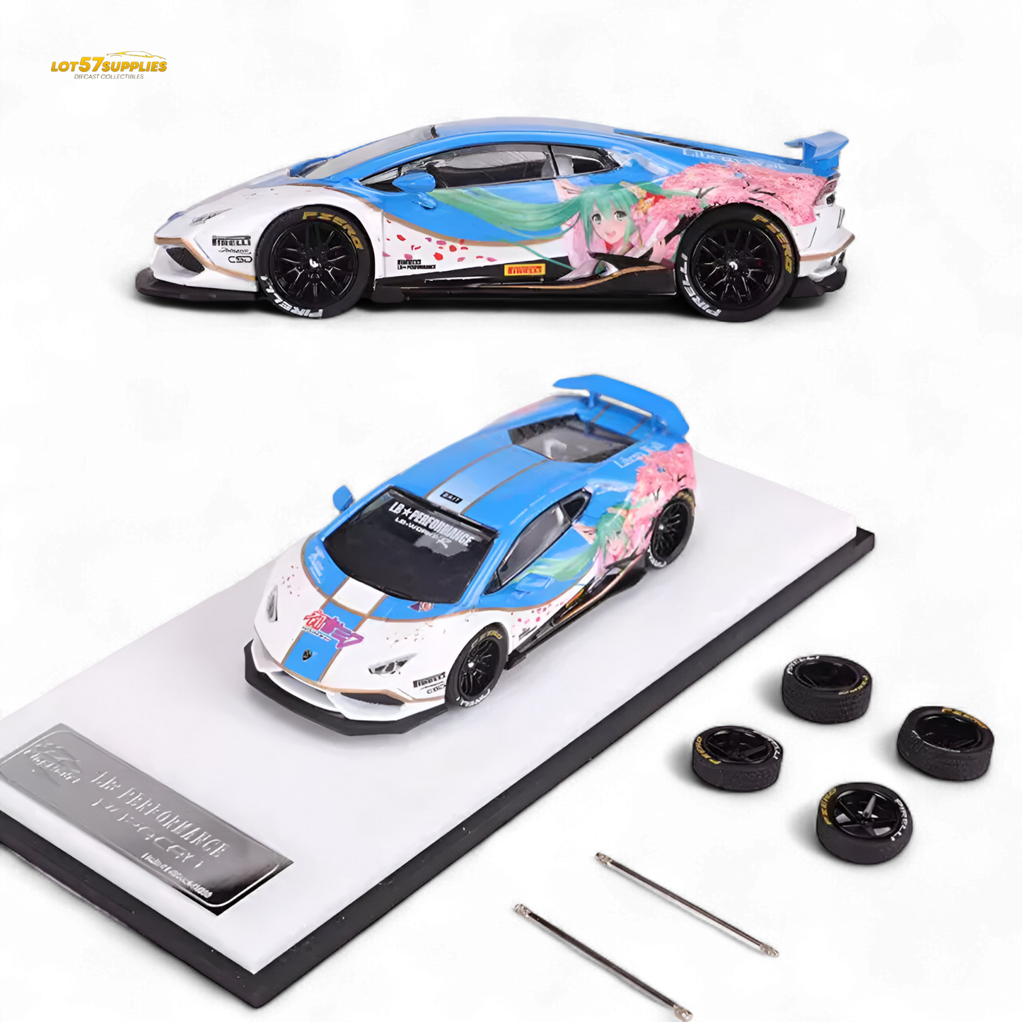 Lamborghini Huracan LP610 diecast model in Hatsune Blue, 1:64 scale, by Lot57Supplies Diecast Shop, detailed car replica.
