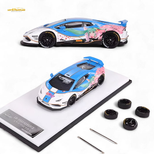 Lamborghini Huracan LP610 diecast model in Hatsune Blue, 1:64 scale, by Lot57Supplies Diecast Shop, detailed car replica.