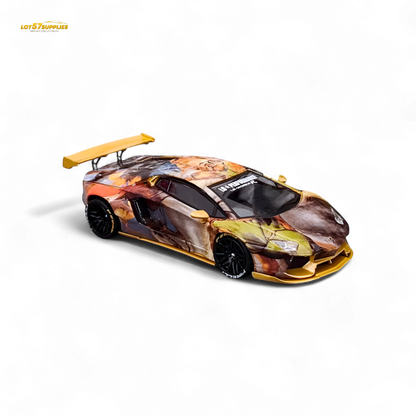 Diecast Lamborghini Aventador LP700-4 King Model in tiger racing design, 1:64 scale, detailed collectible car from Lot57Supplies.