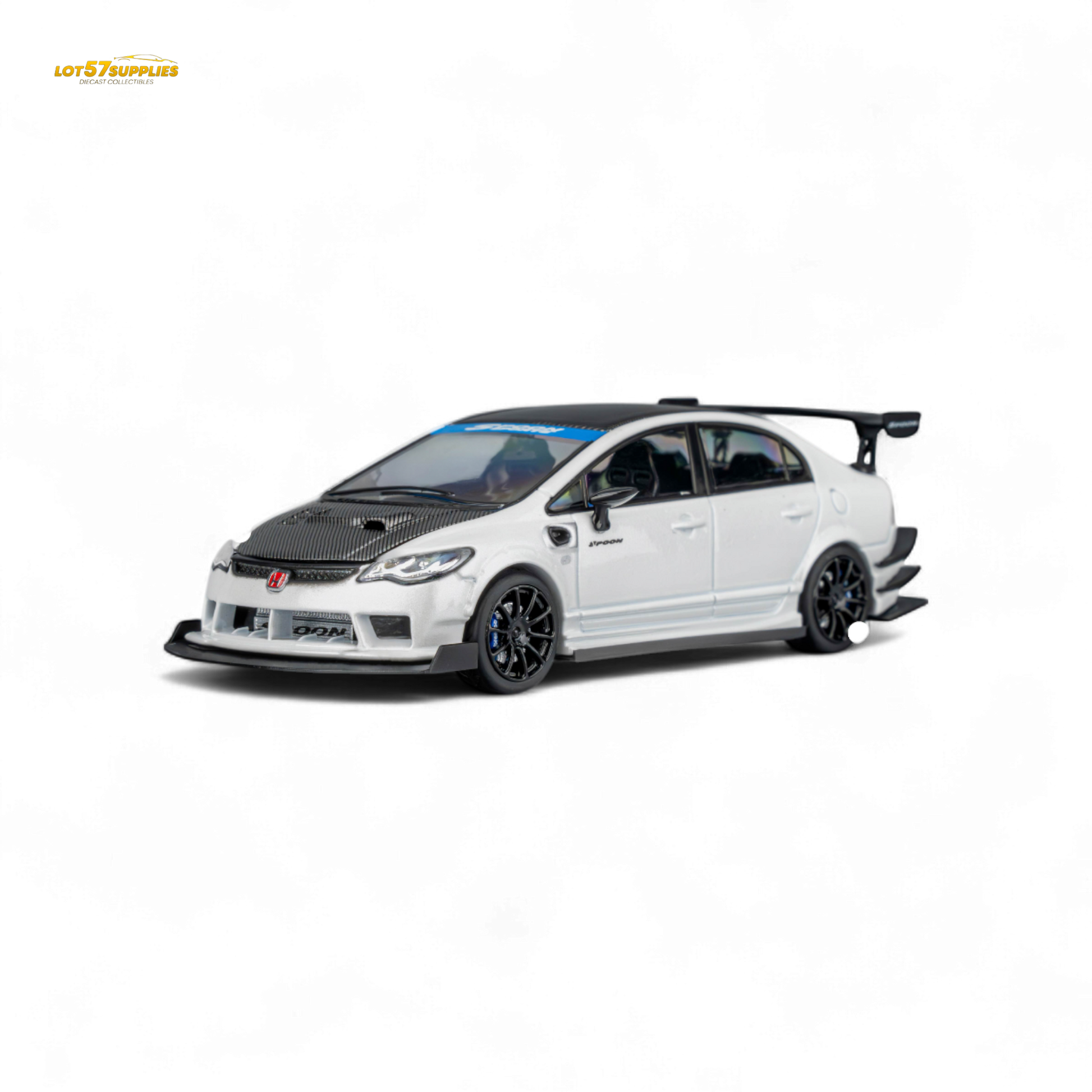 Metallic white Honda Civic Type R FD2 diecast model by Spoon Sports, 1:64 scale, displayed on a plain background.