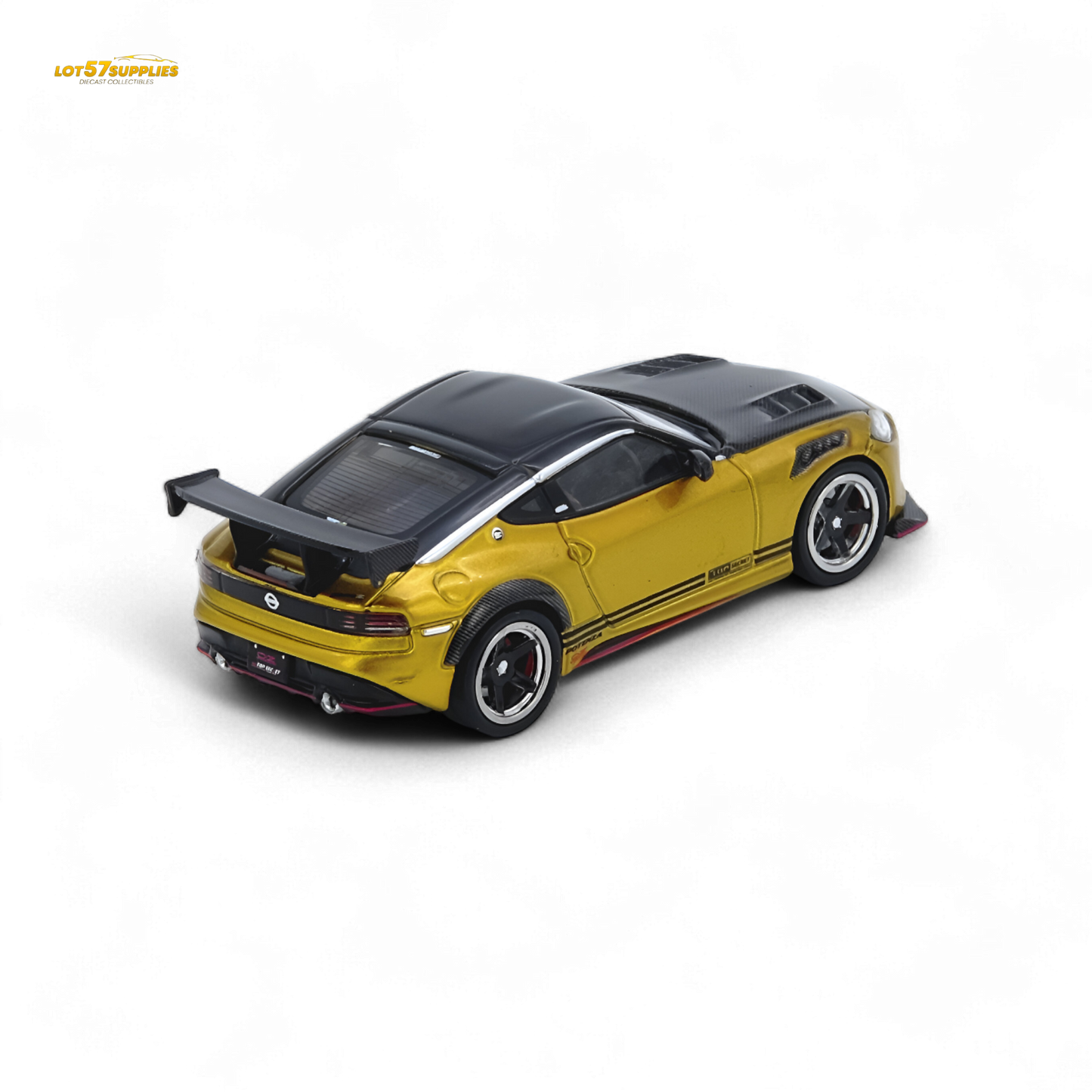 Gold Inno64 Top Secret Fairlady Z RZ34 1:64 scale diecast Nissan model featuring detailed exterior and sporty design.