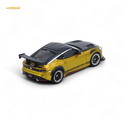 Gold Inno64 Top Secret Fairlady Z RZ34 1:64 scale diecast Nissan model featuring detailed exterior and sporty design.
