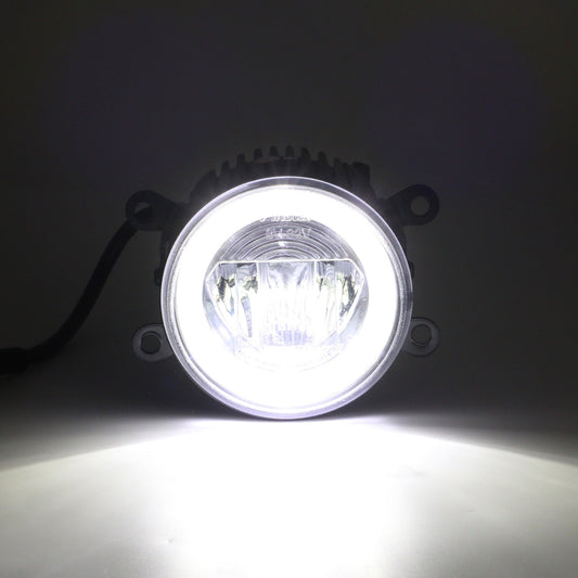 JDMuscle LED fog light housings with halo DRL for 2015-2021 WRX/STI, 2013+ BRZ/FT86, and 2014+ Forester vehicles.