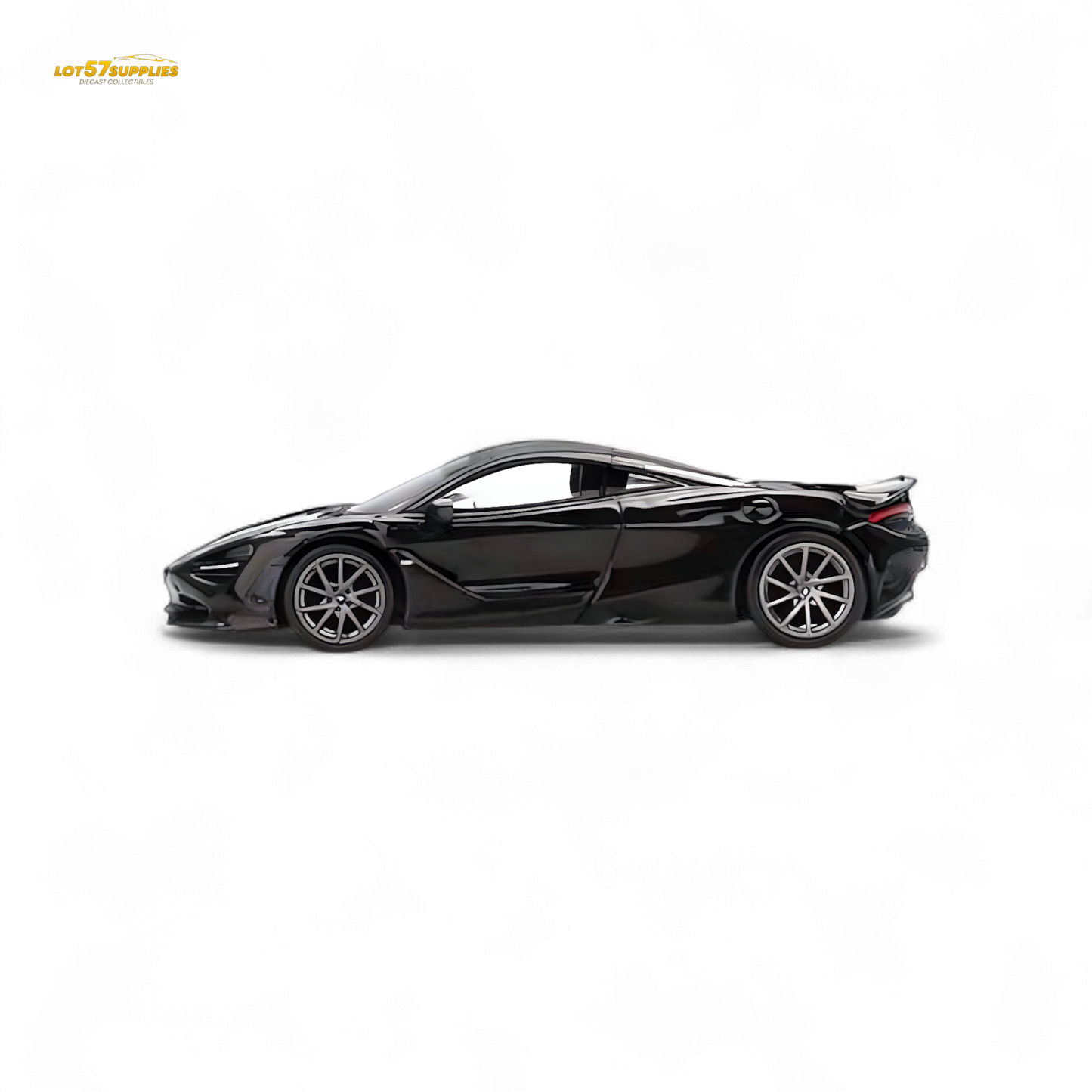 Mini-GT McLaren 750S diecast car in Saros Grey, 1:64 scale, showcasing detailed design and authentic features.