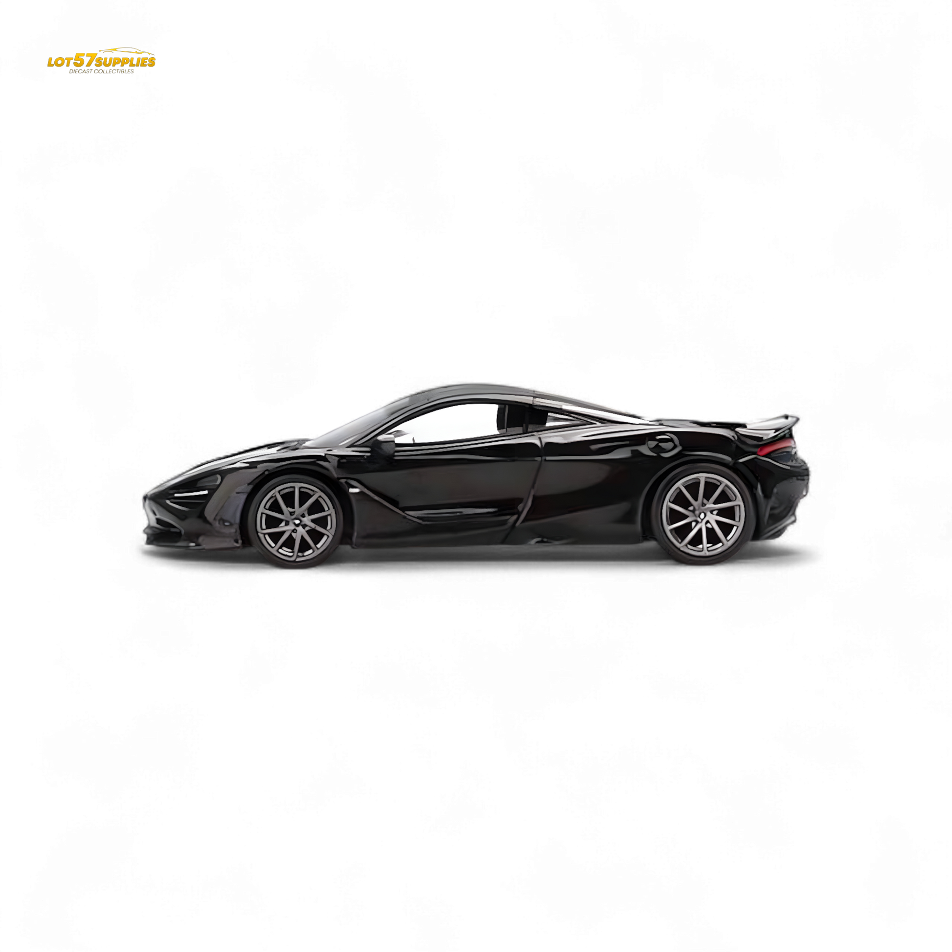 Mini-GT McLaren 750S diecast car in Saros Grey, 1:64 scale, showcasing detailed design and authentic features.