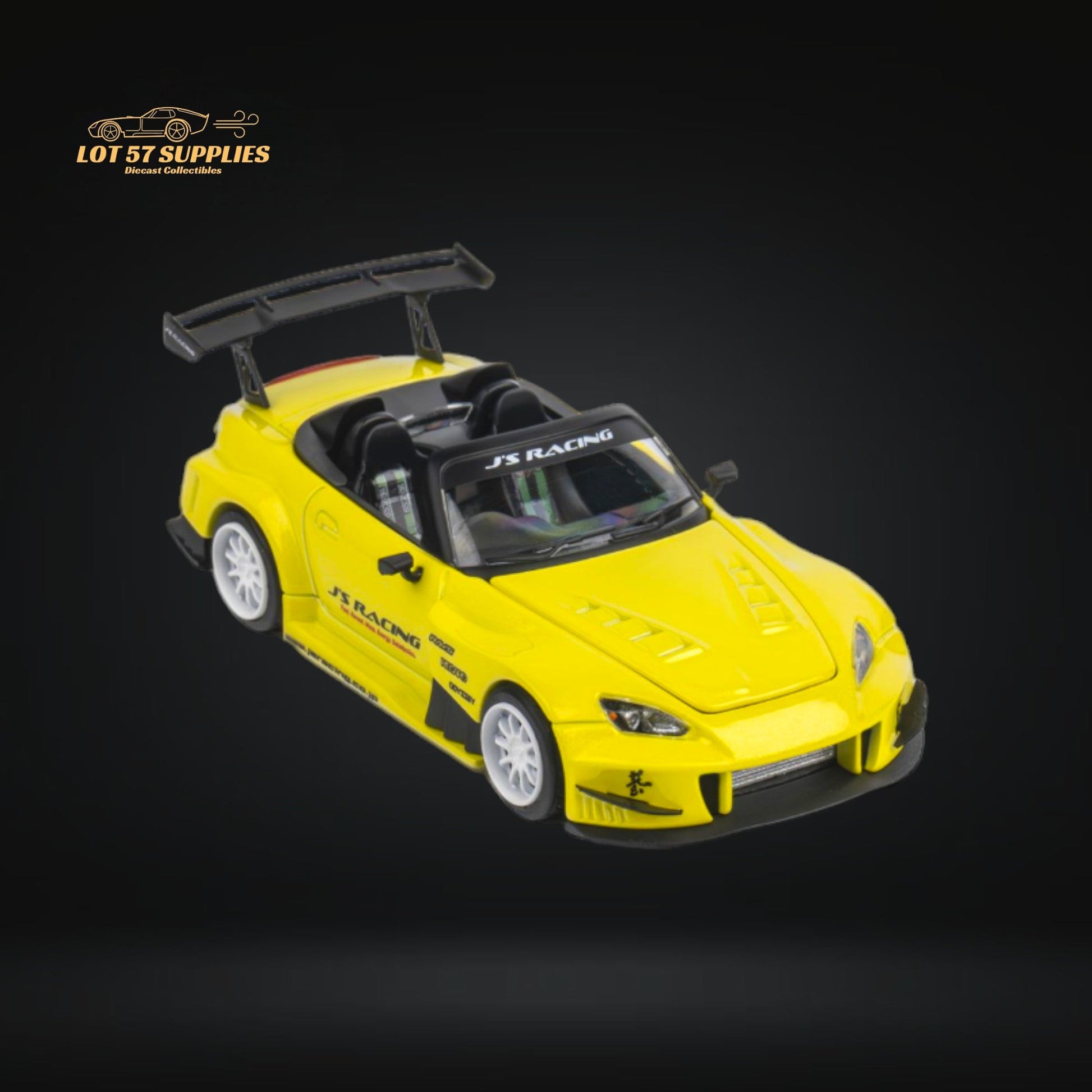 Yellow pearl Honda S2000 JS Racing Microturbo diecast car, 1:64 scale, detailed miniature model by Lot57Supplies Diecast Shop.