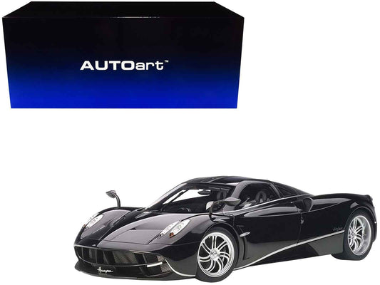 Pagani Huayra Gloss Black with Silver Stripes and Silver Wheels 1/12 Model Car by Autoart