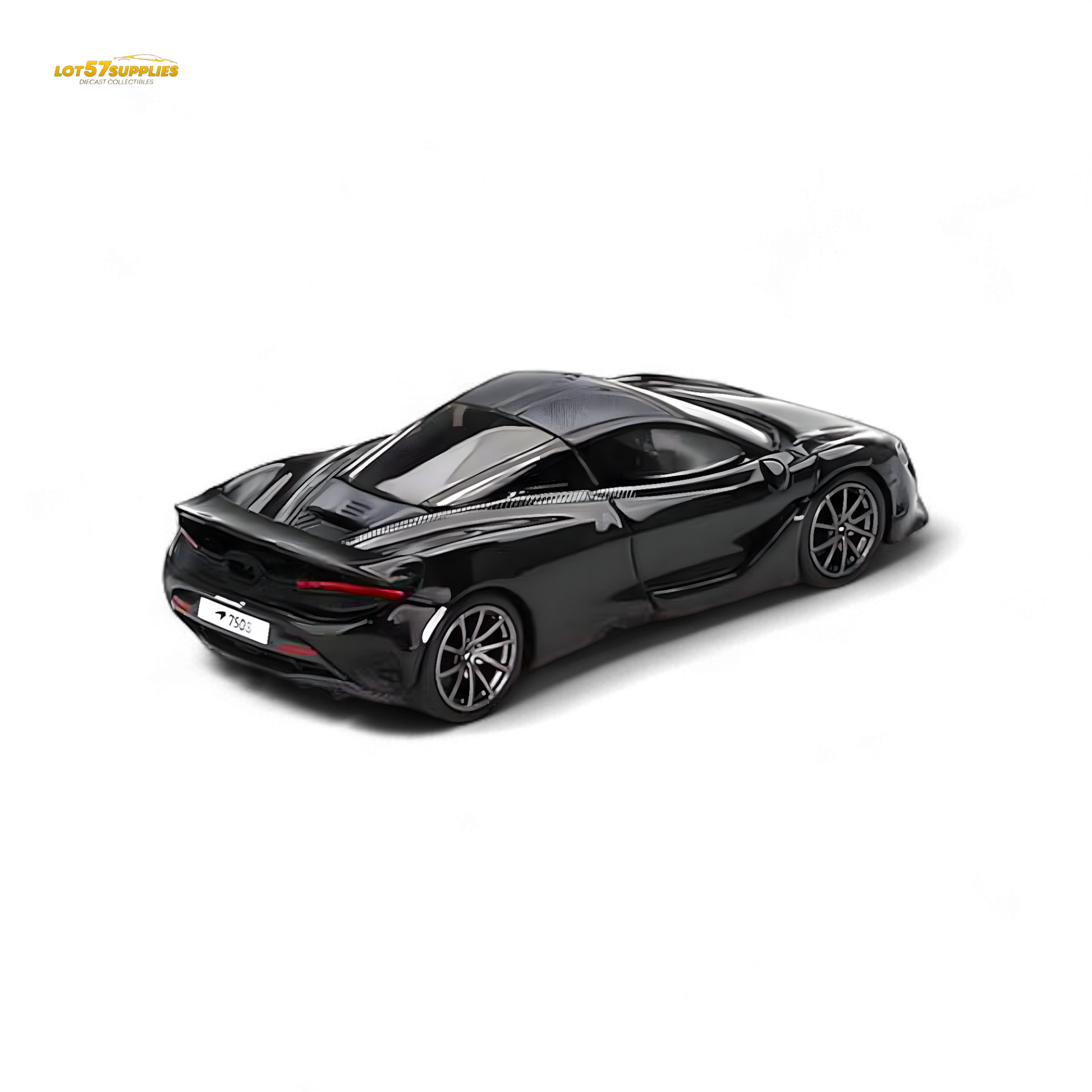 Mini-GT McLaren 750S diecast car in Saros Grey, 1:64 scale, detailed model from Lot57Supplies Diecast Shop.