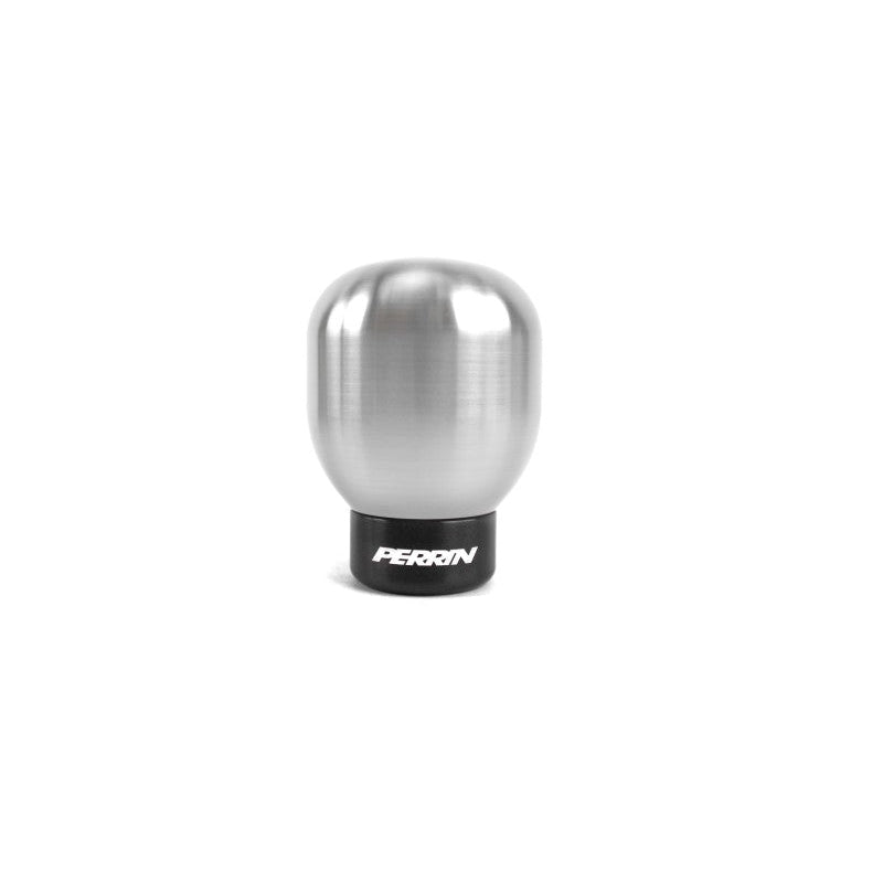 JDMuscle brushed stainless steel shift knob for Subaru WRX, STI, BRZ, and Crosstrek models, featuring a sleek barrel design.