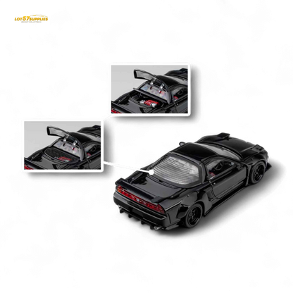 Gloss black Honda Microturbo NSX-R WideBody diecast model in 1:64 scale by Lot57Supplies Diecast Shop, shown from a side angle.