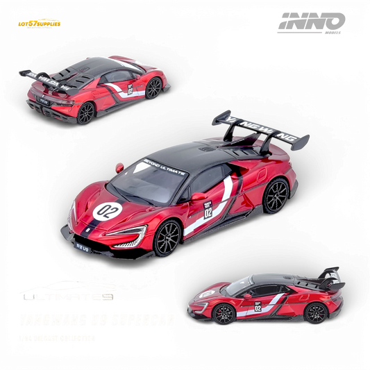Pre-order INNO64 Yangwang U9 1:64 scale BYD diecast model car, detailed black and silver finish, collectible toy.